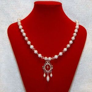 Handmade Pearl & Swarovski Crystal Fancy Sterling Silver Formal Necklace